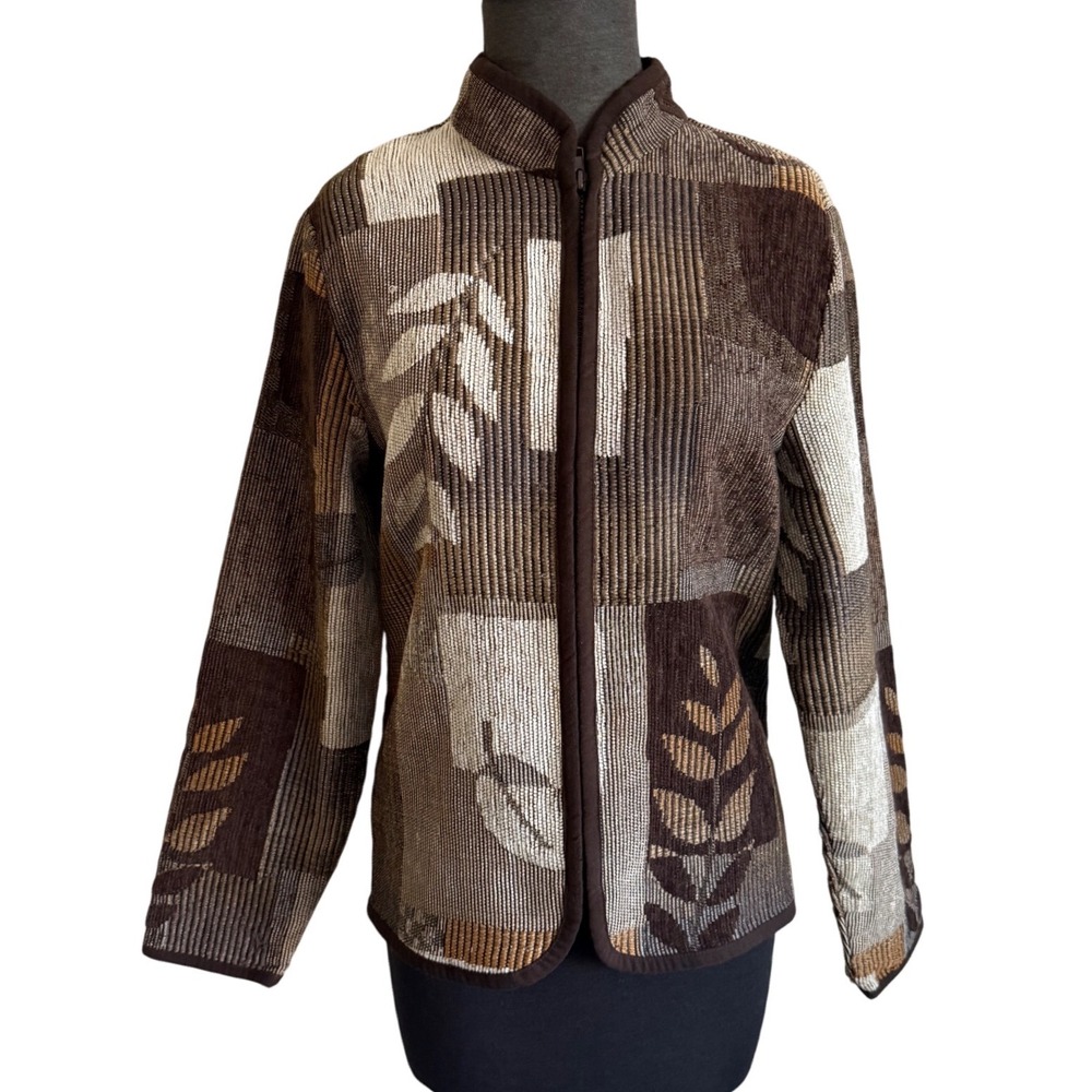 Coldwater Creek Womens Medium Brown Tapestry Patchwork Zip Front‎ Jacket V#C341